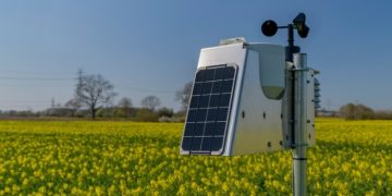 Weather station with solar panel placed in the field