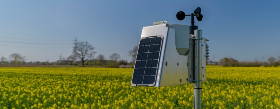 Weather station with solar panel placed in the field
